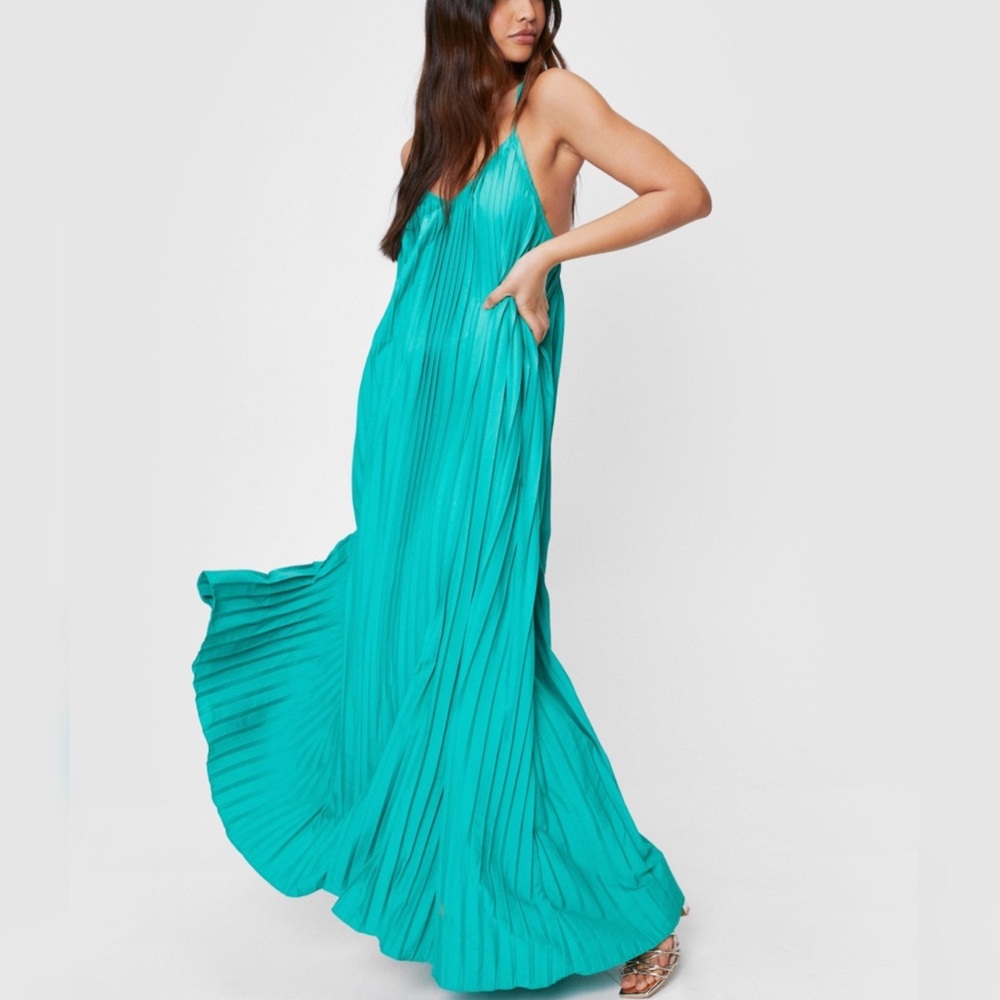 Nastygal Pleated Crossover Strap Maxi Dress